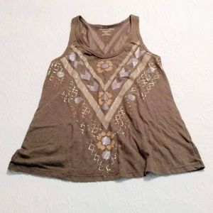 Brown Floral Metallic Graphic Tank Top AEO Size SP